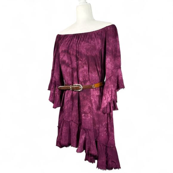 Revolve Blue Life Callista Dress Tie Dye Off Shoulder Boho Plum Asymmetrical XS - Picture 10 of 15
